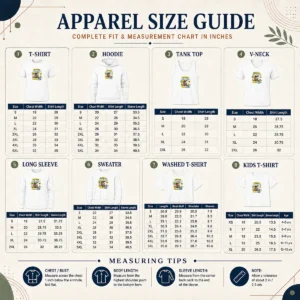 Size chart for Funny Top Summer Bank Holiday Pixel Chillout with measurements in inches and cm to help choose the right fit