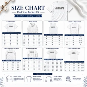 Size chart for Awesome Pretty She Think On My Therefore Till I Am Philosophical Meme with measurements in inches and cm to help choose the right fit