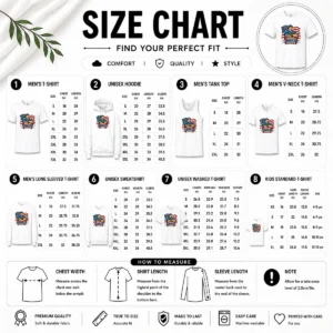 Size chart for Hot Awesome Labour Day Proud American Worker Comic with measurements in inches and cm to help choose the right fit