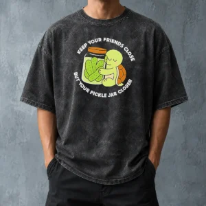 Funny Official Cute Turtle Hugging Pickle Jar Keep Your Friends Close Washed T-Shirt
