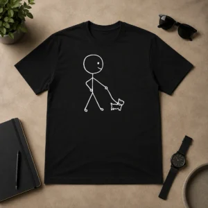 Nice Good Stick Figure Walking A Dog Minimalist Line Art