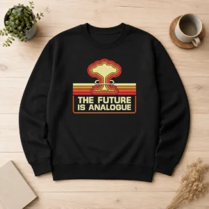 Original Pretty The Future Is Analogue Retro Nuclear Mushroom Cloud Sweater
