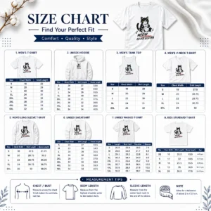Size chart for Hot Top Meow Do Not Disturb Grumpy Cat With Coffee with measurements in inches and cm to help choose the right fit