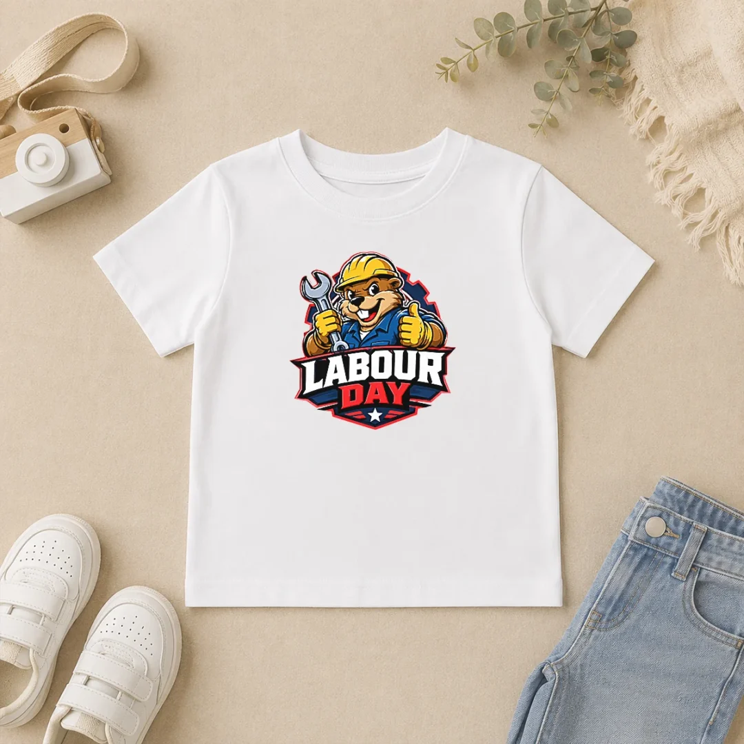 Funny Beaver Mascot Labour Day Thumbs Up Wrench Kids T Shirt Funny Beaver Mascot Labour Day Thumbs Up Wrench Kids T-Shirt