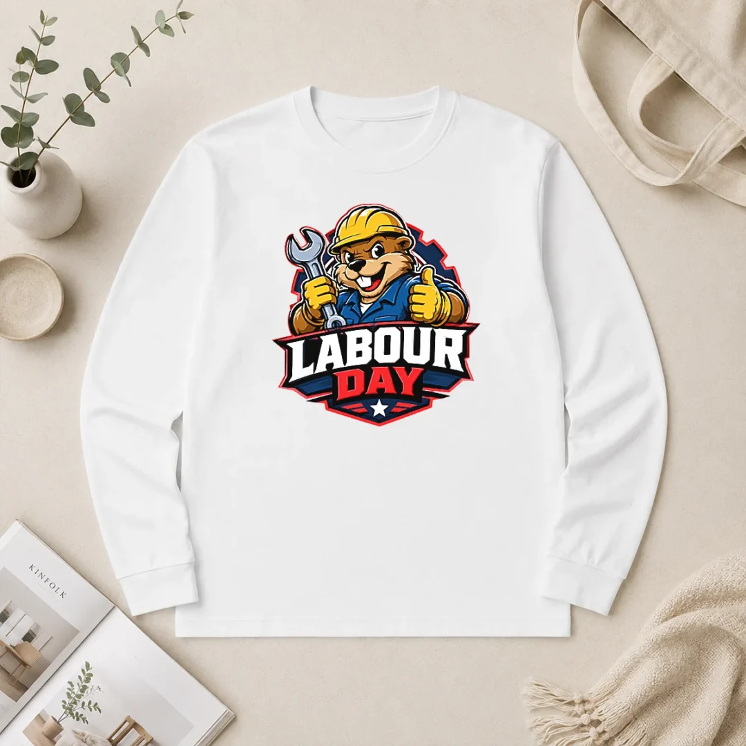 Funny Beaver Mascot Labour Day Thumbs Up Wrench Long Sleeve Shirt Funny Beaver Mascot Labour Day Thumbs Up Wrench Long Sleeve Shirt