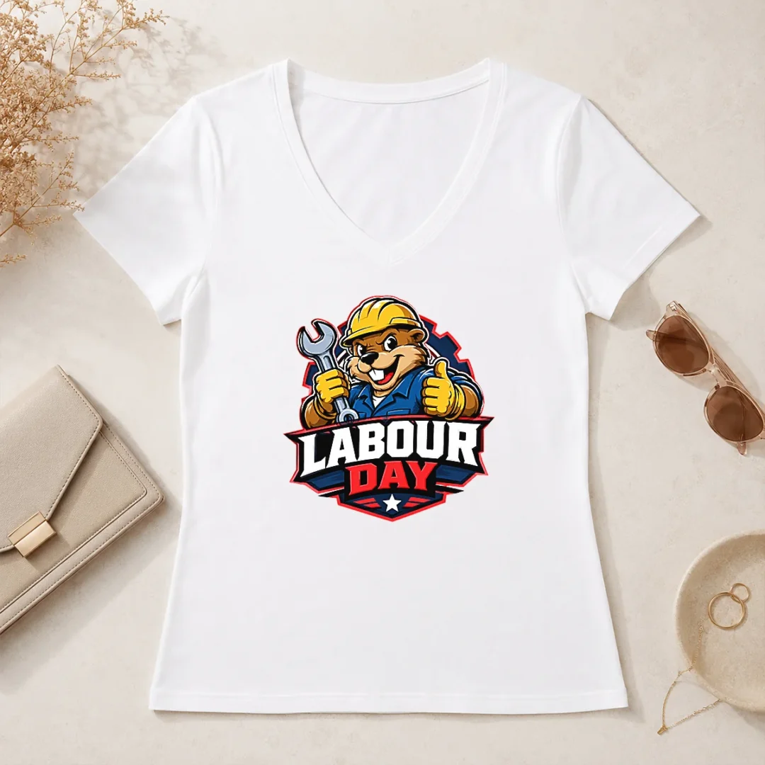 Funny Beaver Mascot Labour Day Thumbs Up Wrench V Neck Shirt Funny Beaver Mascot Labour Day Thumbs Up Wrench V-Neck Shirt