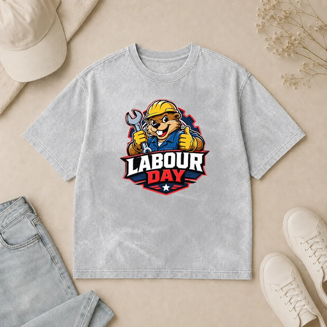 Funny Beaver Mascot Labour Day Thumbs Up Wrench Washed T Shirt Funny Beaver Mascot Labour Day Thumbs Up Wrench Washed T-Shirt