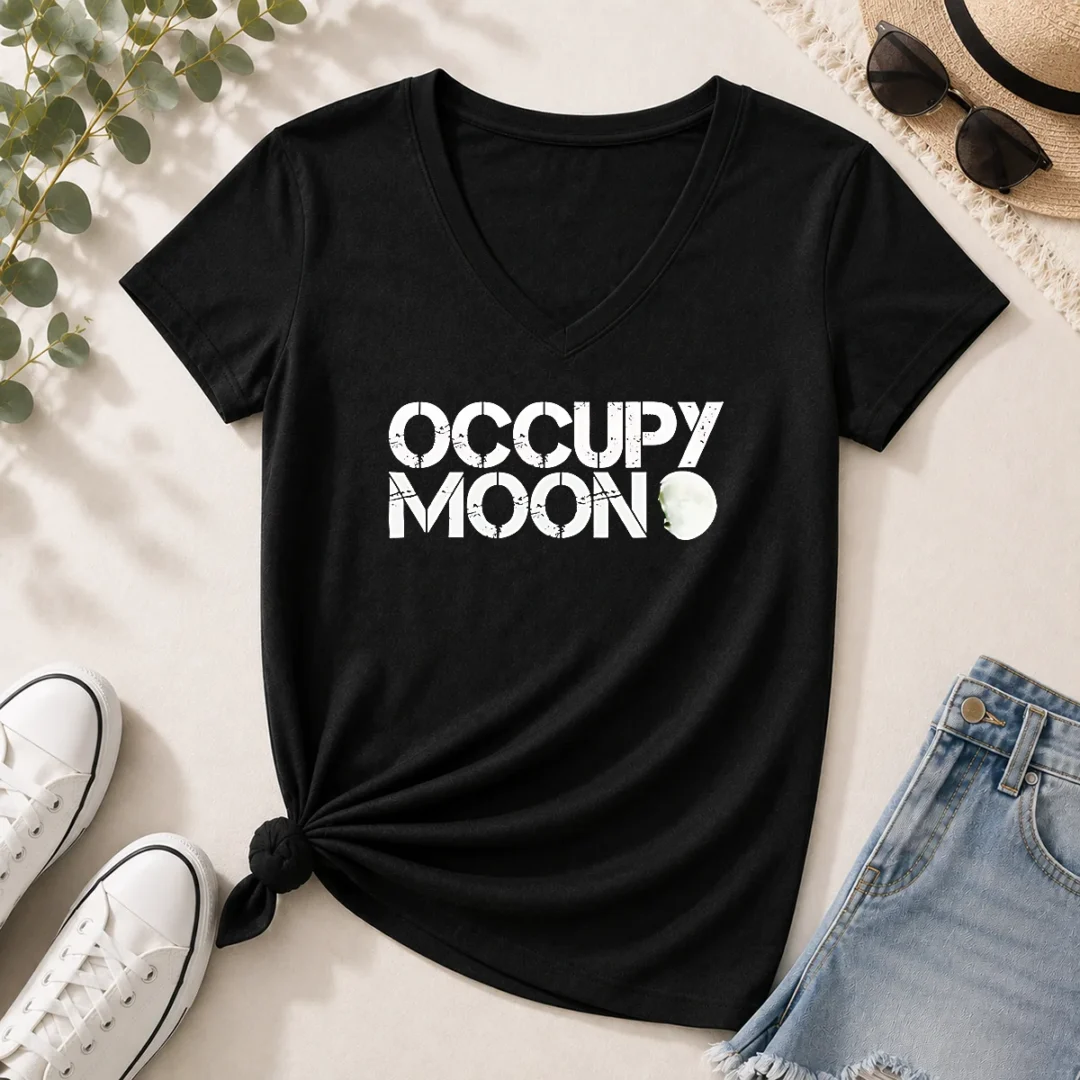 funny-distressed-occupy-moon-space-lunar-astronomy-v-neck-shirt Funny Distressed Occupy Moon Space Lunar Astronomy V-Neck Shirt