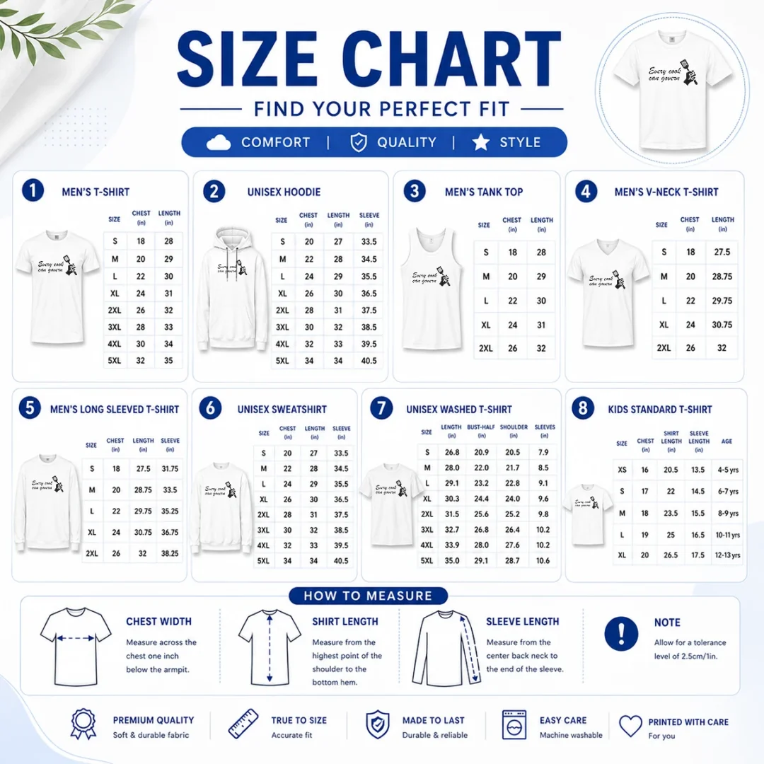 funny-every-cook-can-govern-cooking-chef-political-size-chart Size chart for Funny Every Cook Can Govern Cooking Chef Political with measurements in inches and cm to help choose the right fit