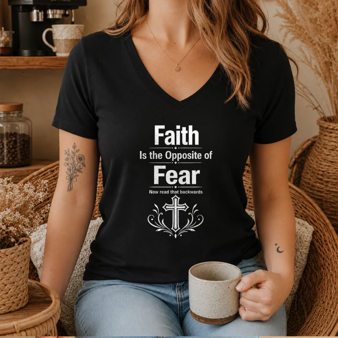 funny-faith-is-the-opposite-of-fear-now-read-that-backwards-v-neck-shirt-1 Funny Faith Is The Opposite Of Fear Now Read That Backwards V-Neck Shirt