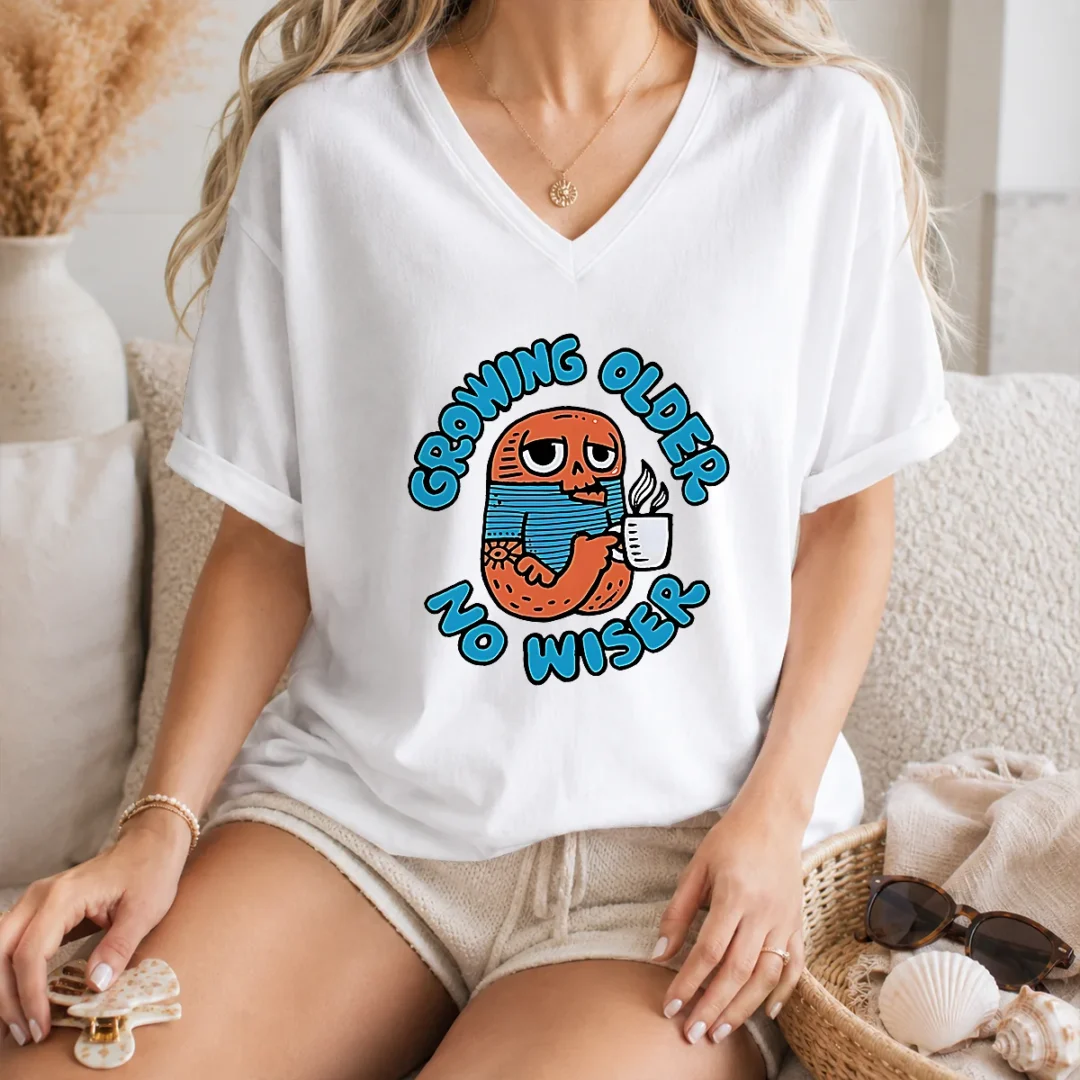 funny-growing-older-no-wiser-aging-coffee-lover-v-neck-shirt Funny Growing Older No Wiser Aging Coffee Lover V-Neck Shirt