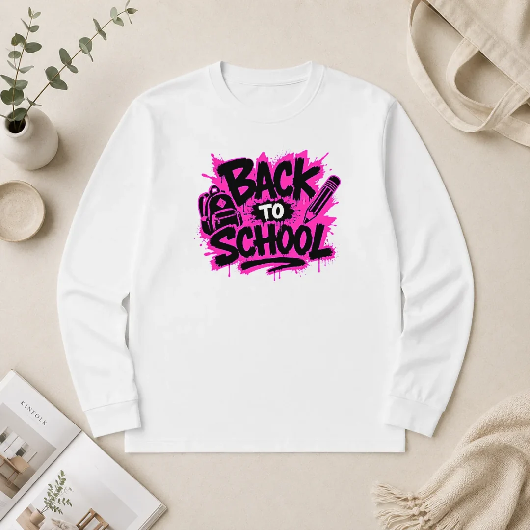 Funny Hot Cute Cartoon Back To School Apple Pencil Stars Long Sleeve Shirt Funny Hot Cute Cartoon Back To School Apple Pencil Stars Long Sleeve Shirt