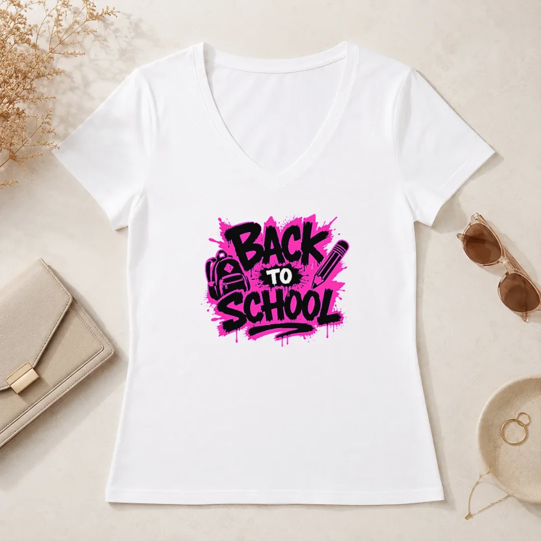 Funny Hot Cute Cartoon Back To School Apple Pencil Stars V Neck Shirt Funny Hot Cute Cartoon Back To School Apple Pencil Stars V-Neck Shirt