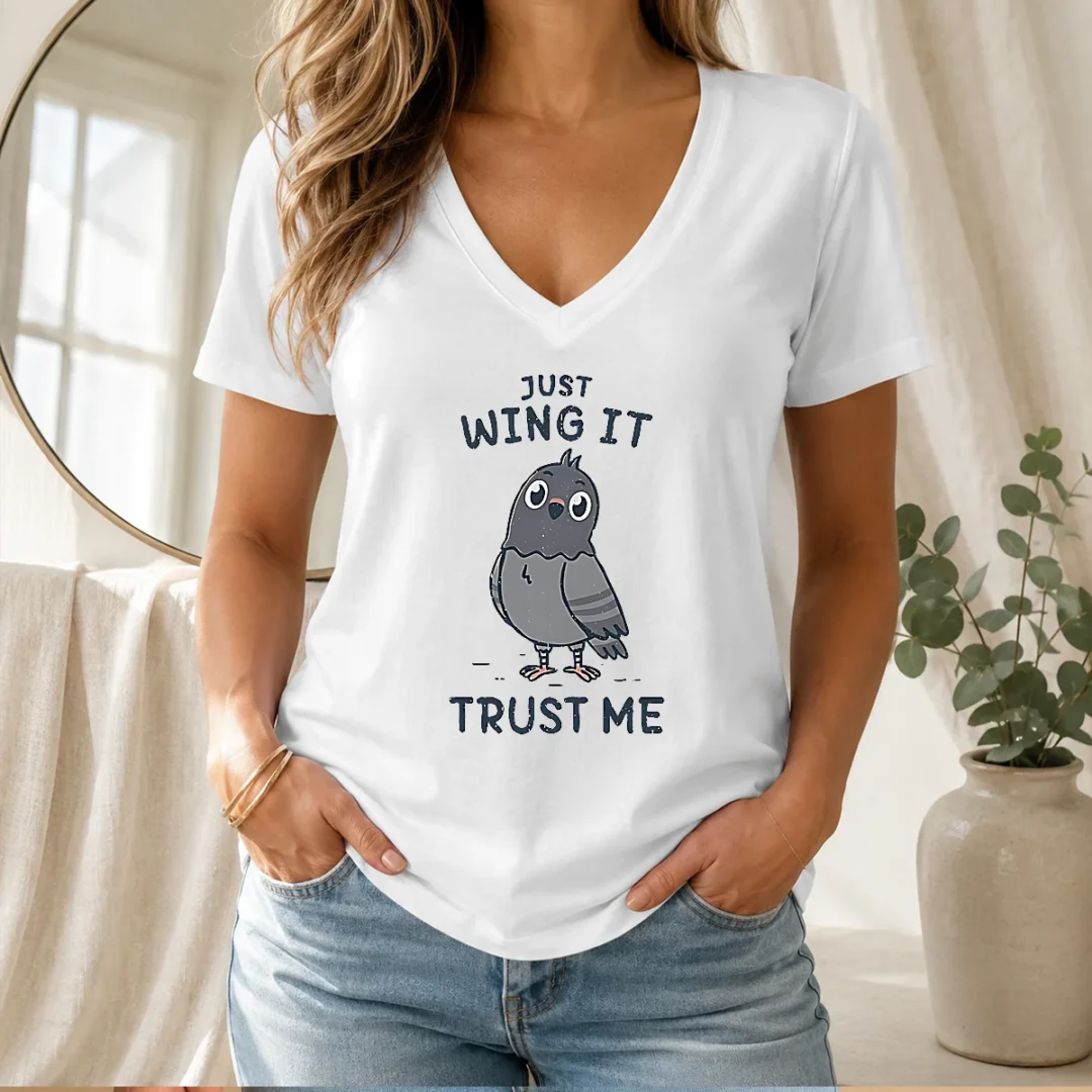 funny-just-wing-it-trust-me-cute-pigeon-bird-v-neck-shirt Funny Just Wing It Trust Me Cute Pigeon Bird V-Neck Shirt