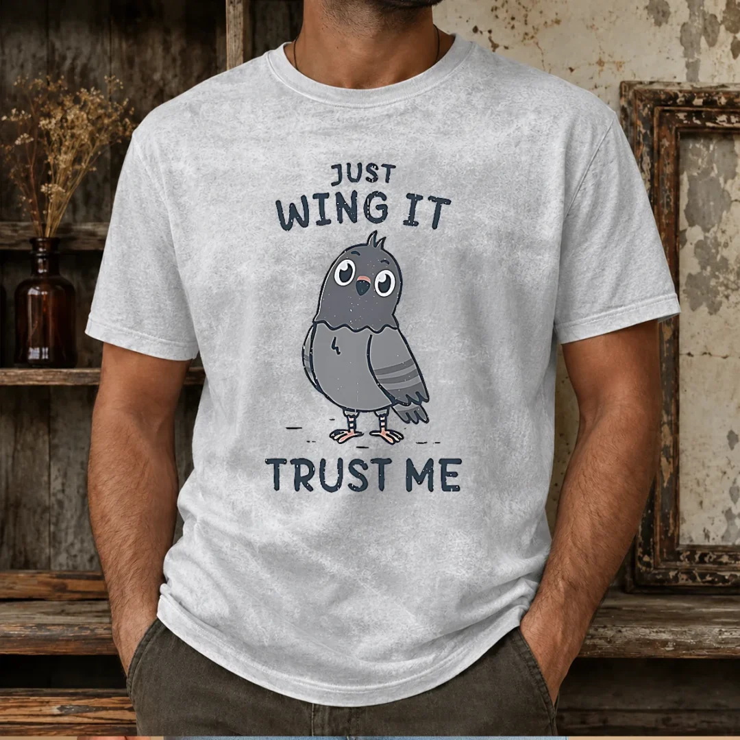 funny-just-wing-it-trust-me-cute-pigeon-bird-washed-t-shirt Funny Just Wing It Trust Me Cute Pigeon Bird Washed T-Shirt