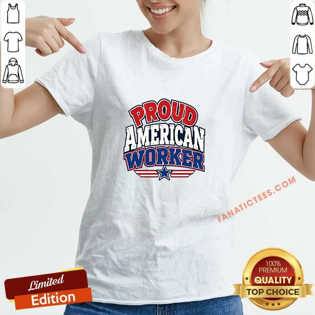 funny-labour-day-proud-american-worker-cartoon-v-neck-shirt Funny Labour Day Proud American Worker Cartoon V-Neck Shirt