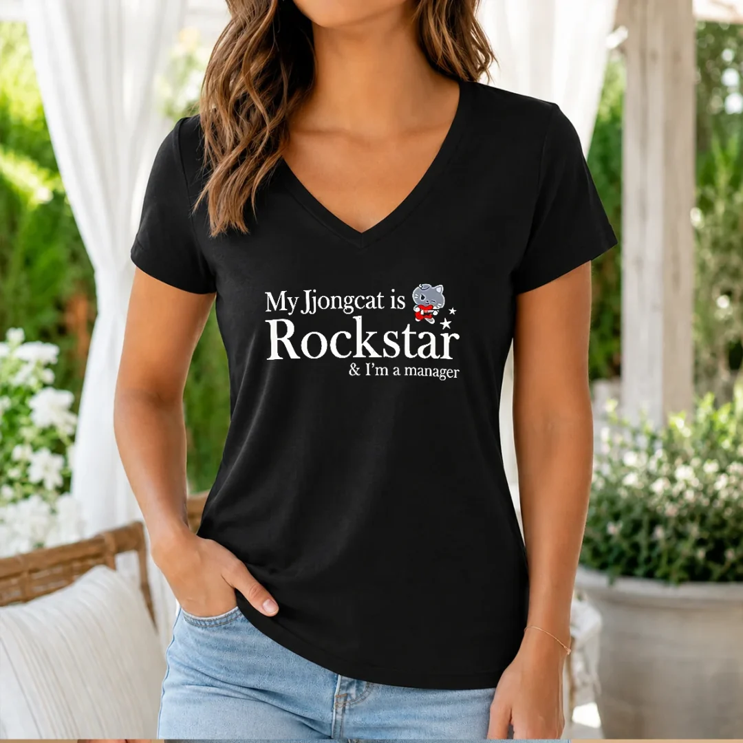 funny-my-jjongcat-is-rockstar-and-i-m-a-manager-v-neck-shirt Funny My Jjongcat Is Rockstar And I'M A Manager V-Neck Shirt