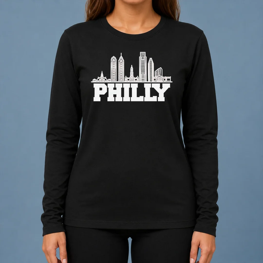 funny-official-philly-skyline-apparel-philadelphia-city-silhouette-long-sleeve-shirt Funny Official Philly Skyline Apparel Philadelphia City Silhouette Long Sleeve Shirt