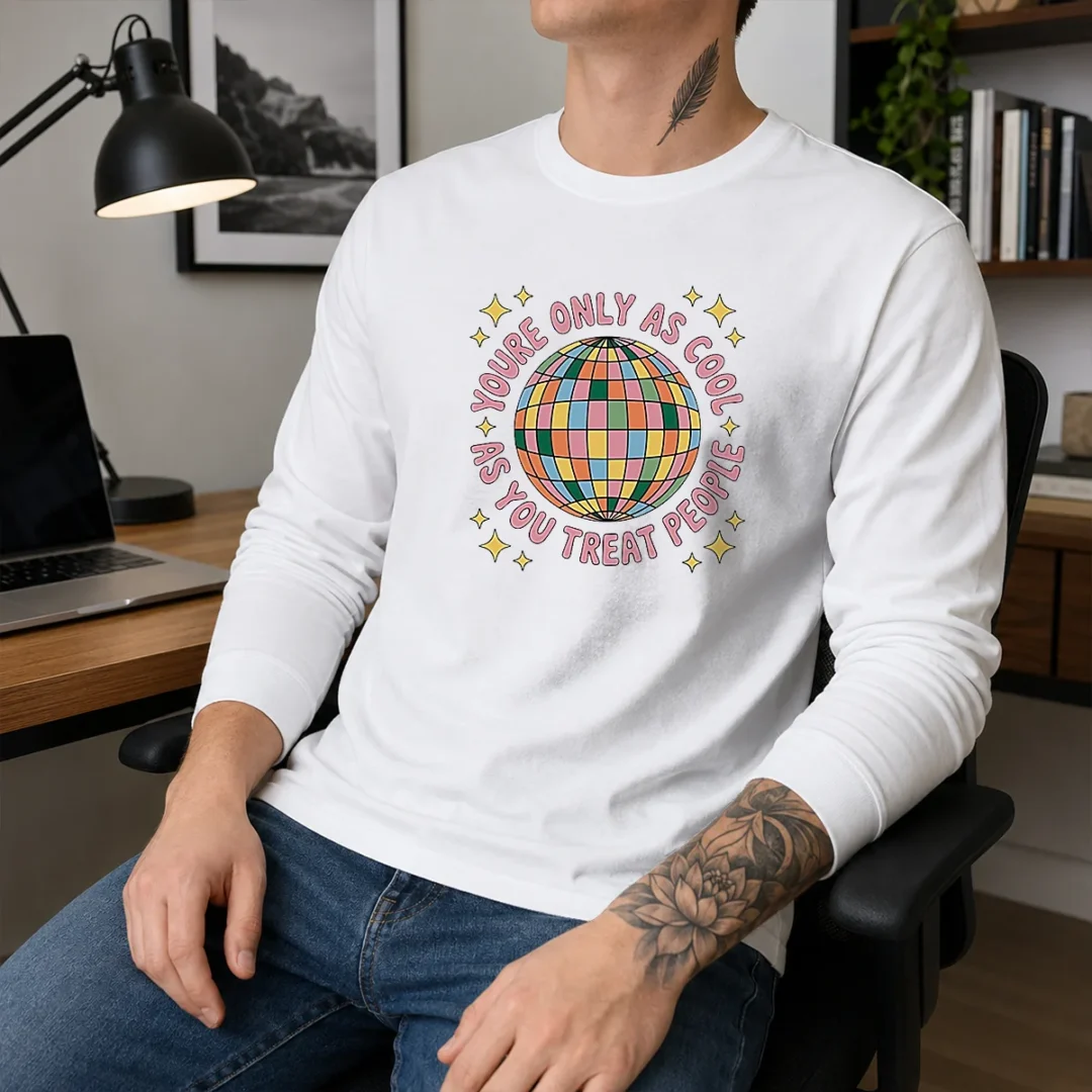 funny-you-re-only-as-cool-as-you-treat-people-retro-disco-ball-long-sleeve-shirt Funny You'Re Only As Cool As You Treat People Retro Disco Ball Long Sleeve Shirt