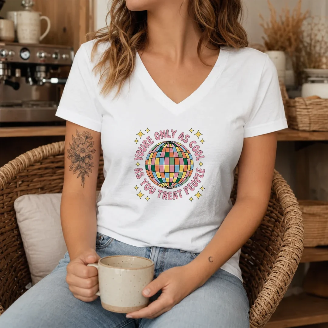 funny-you-re-only-as-cool-as-you-treat-people-retro-disco-ball-v-neck-shirt Funny You'Re Only As Cool As You Treat People Retro Disco Ball V-Neck Shirt