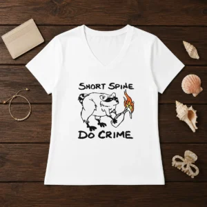 Top Raccoon Short Spine Do Crime V-Neck Shirt