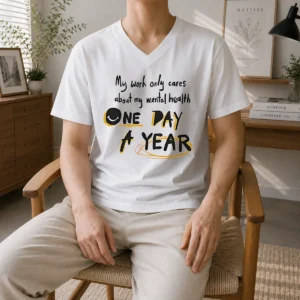 Official Mental Health Awareness Apparel My Work Only Cares About Mental Health One Day A Year V-Neck Shirt