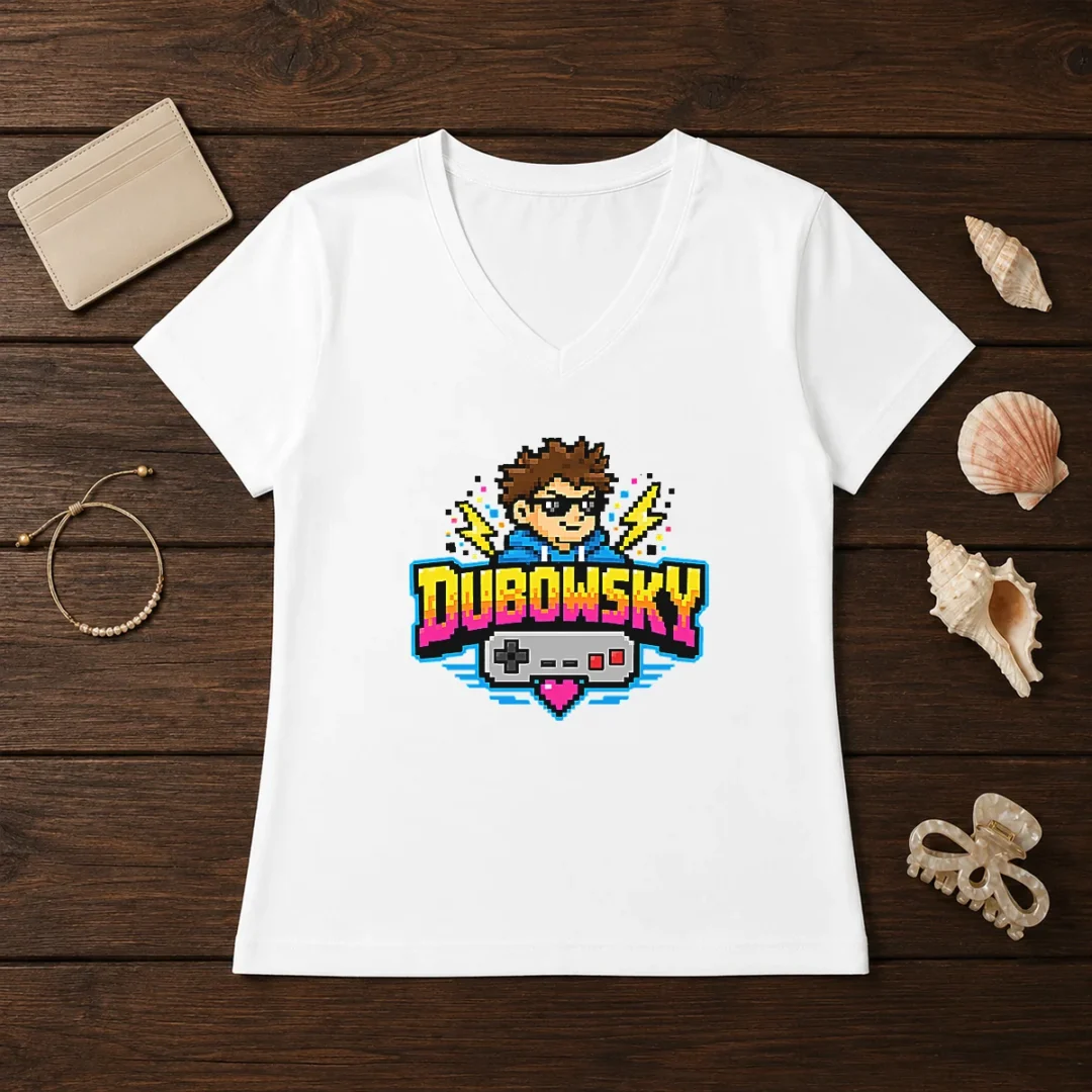 good-dubowsky-pixel-art-gamer-controller-retro-logo-v-neck-shirt Good Dubowsky Pixel Art Gamer Controller Retro Logo V-Neck Shirt