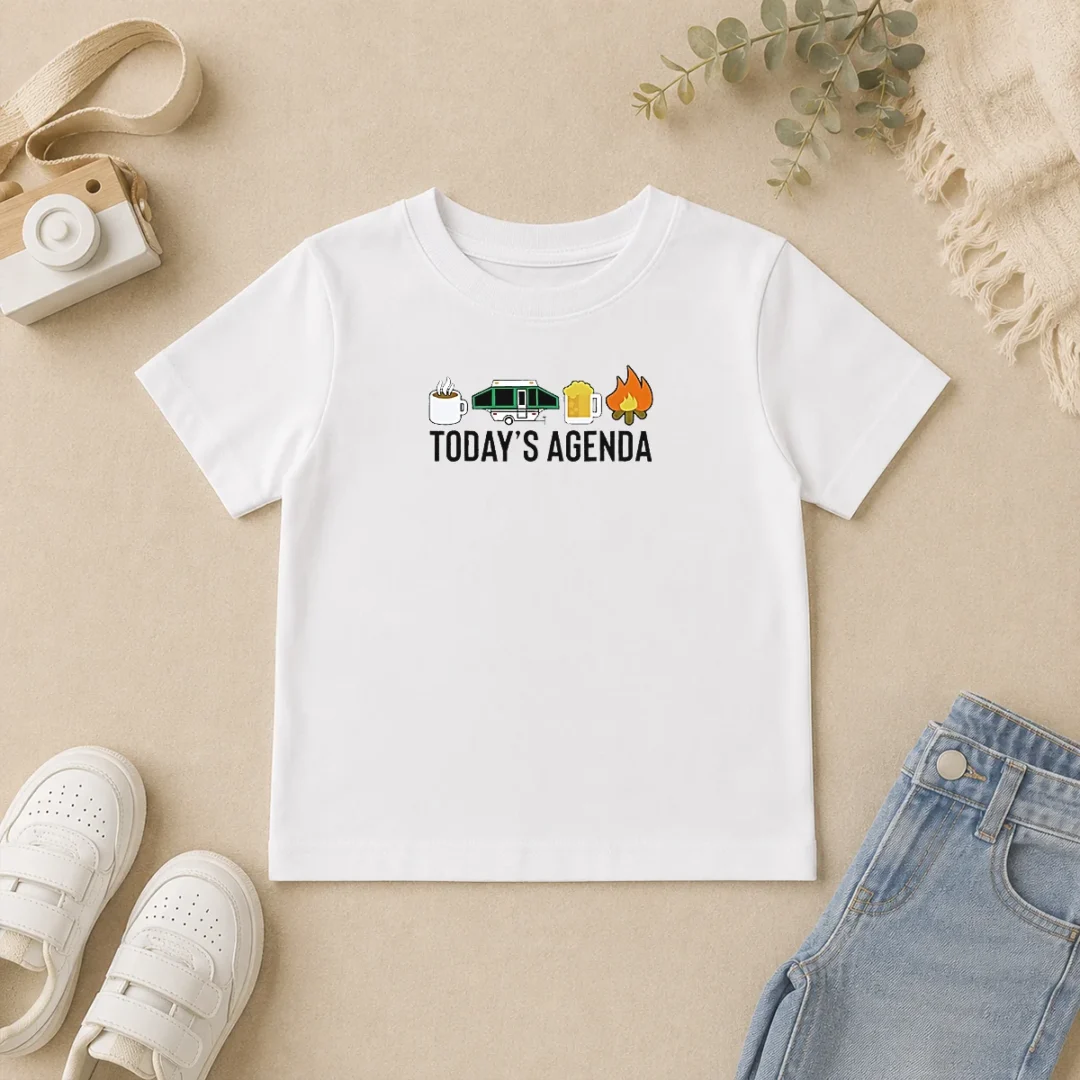 Good Funny Camping Coffee Pop Up Camper Beer Campfire Today'S Agenda Kids T Shirt Good Funny Camping Coffee Pop Up Camper Beer Campfire Today'S Agenda Kids T-Shirt