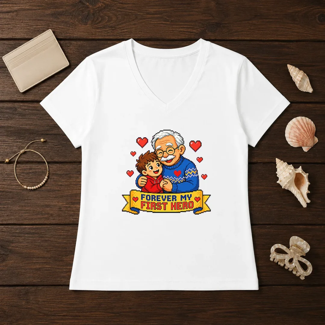 good-grandparents-day-pixel-forever-my-first-hero-v-neck-shirt Good Grandparents Day Pixel Forever My First Hero V-Neck Shirt