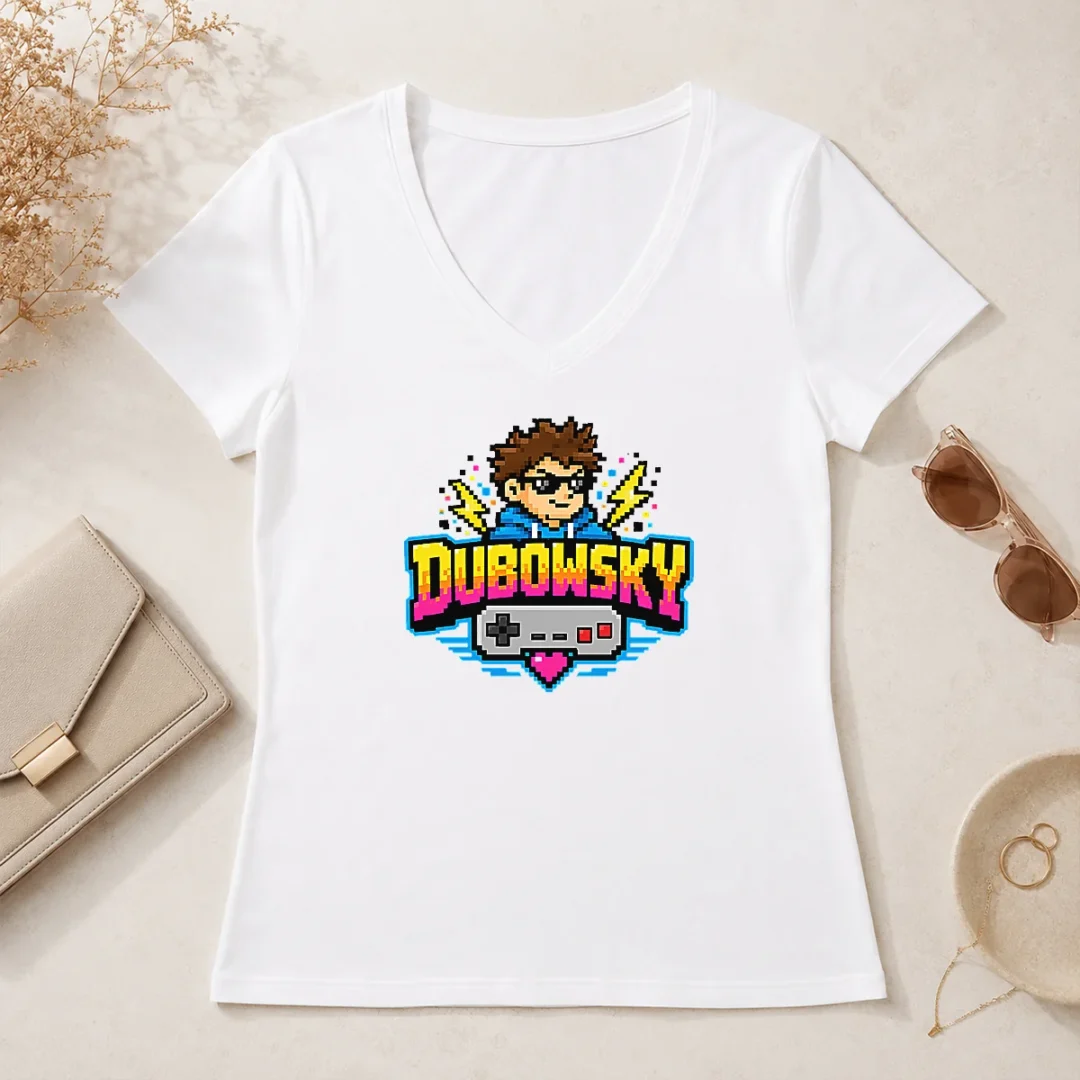 Good Hot Dubowsky Pixel Art Gamer Controller Retro Logo V Neck Shirt Good Hot Dubowsky Pixel Art Gamer Controller Retro Logo V-Neck Shirt