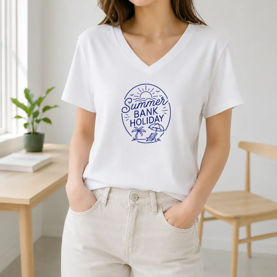 Good Minimalist Line Art Summer Bank Holiday Beach V Neck Shirt Good Minimalist Line Art Summer Bank Holiday Beach V-Neck Shirt