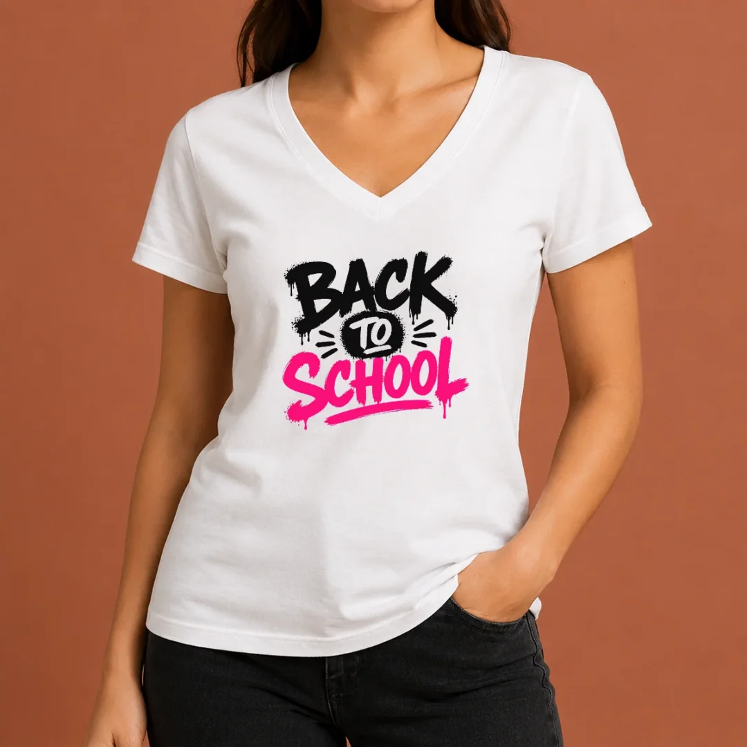 Good Pretty Brush Script Back To School Yellow Outline V Neck Shirt Good Pretty Brush Script Back To School Yellow Outline V-Neck Shirt