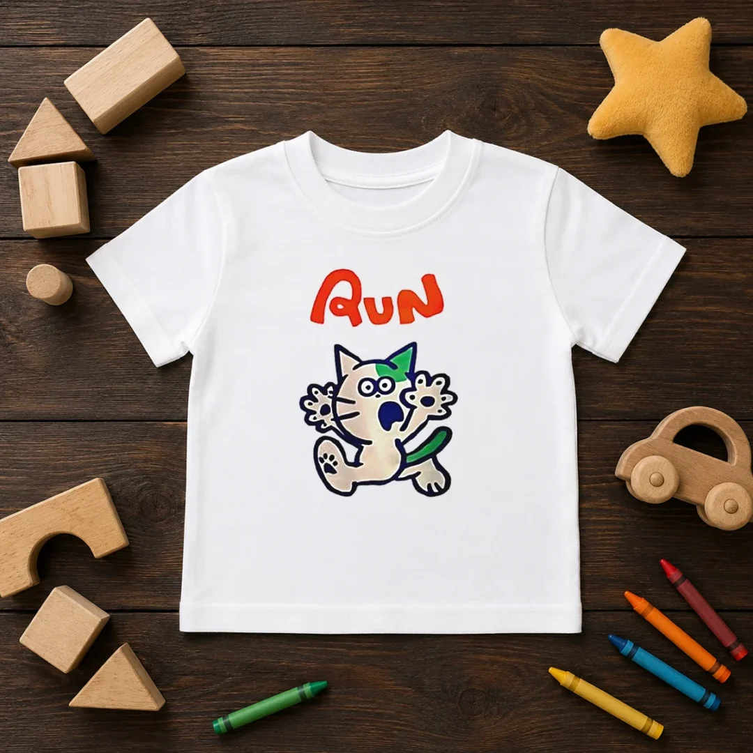good-running-scared-cartoon-cat-kids-t-shirt Good Running Scared Cartoon Cat Kids T-Shirt