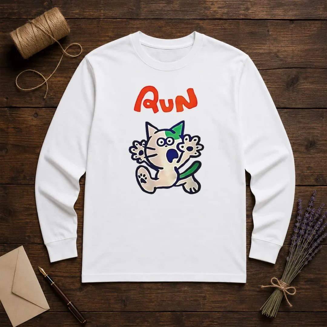 good-running-scared-cartoon-cat-long-sleeve-shirt Good Running Scared Cartoon Cat Long Sleeve Shirt