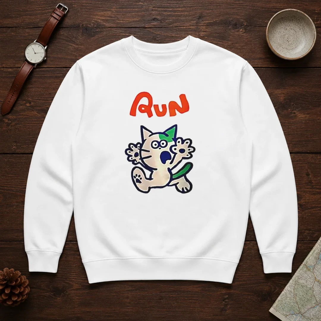 good-running-scared-cartoon-cat-sweater Good Running Scared Cartoon Cat Sweater