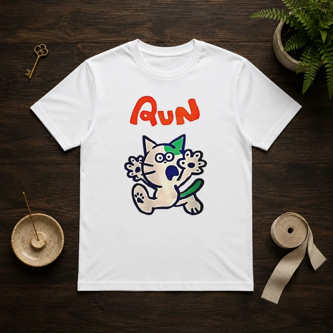 good-running-scared-cartoon-cat-t-shirt Good Running Scared Cartoon Cat