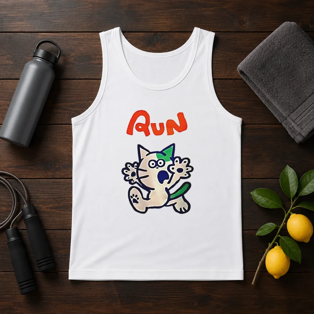 good-running-scared-cartoon-cat-tank-top Good Running Scared Cartoon Cat Tank Top