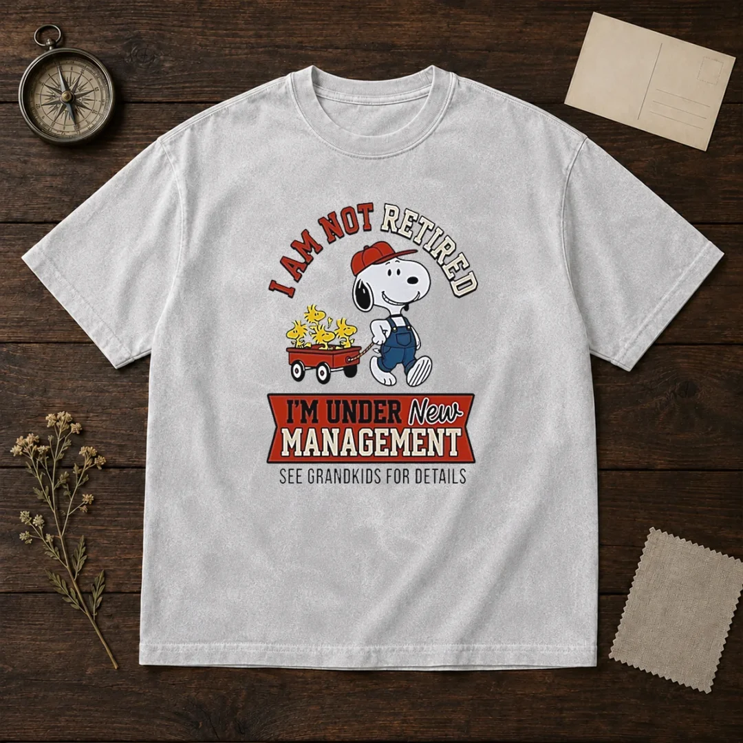 good-snoopy-i-am-not-retired-i-m-under-new-management-see-grandkids-for-details-washed-t-shirt Good Snoopy I Am Not Retired I'M Under New Management See Grandkids For Details Washed T-Shirt