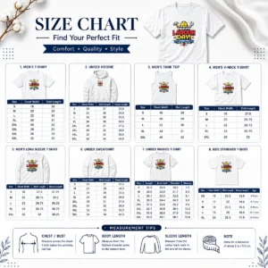 Size chart for Nice Top Pixel Art Happy Labour Day Thank You Workers with measurements in inches and cm to help choose the right fit