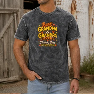 Original Grandparents Day Best Grandma Grandpa Ever Doodle Washed T-Shirt