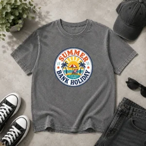 Pretty Vintage Badge Summer Bank Holiday Relax Enjoy Unwind Washed T-Shirt
