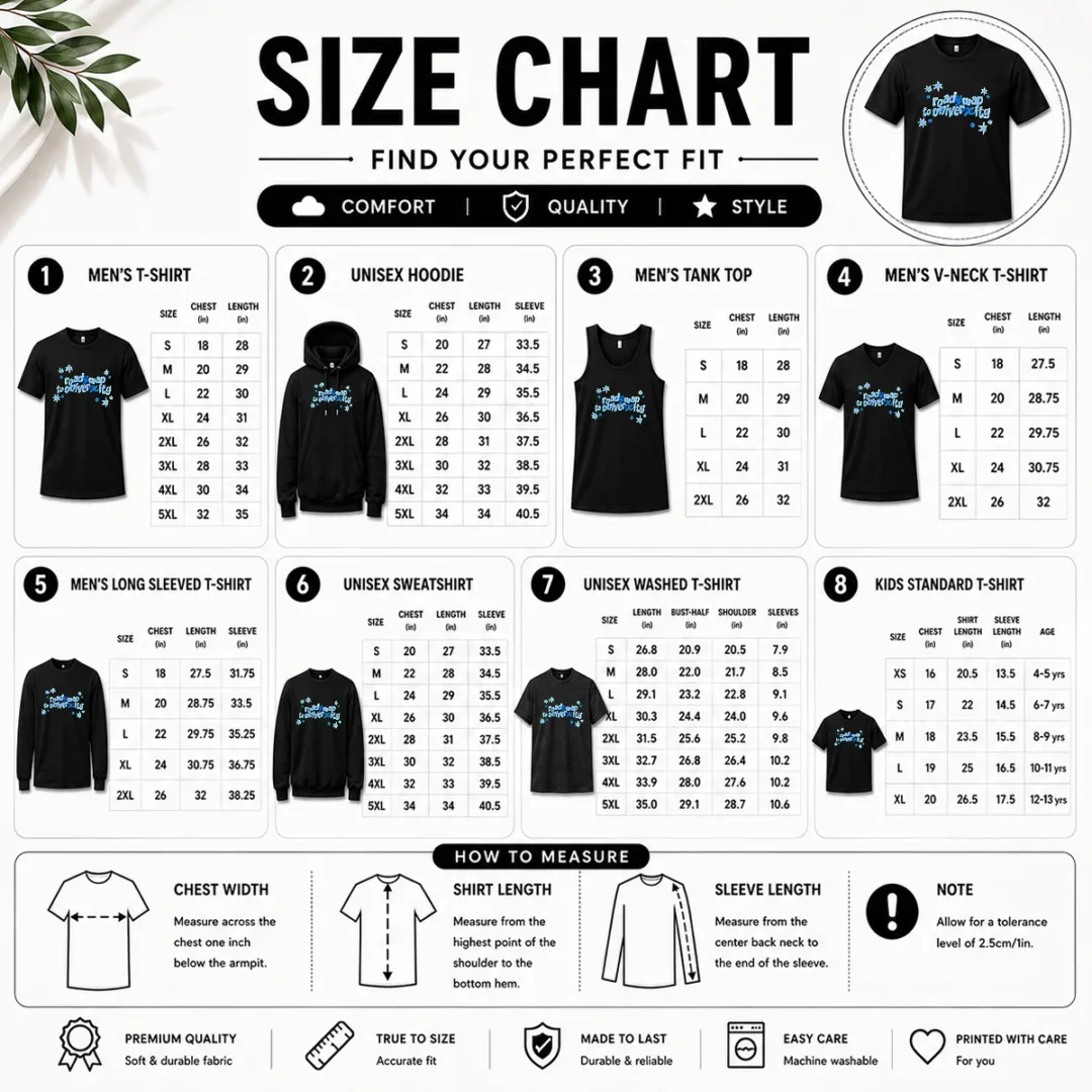 happy-awesome-hunter-roady-map-to-university-size-chart Size chart for Happy Awesome Hunter Roady Map To University with measurements in inches and cm to help choose the right fit