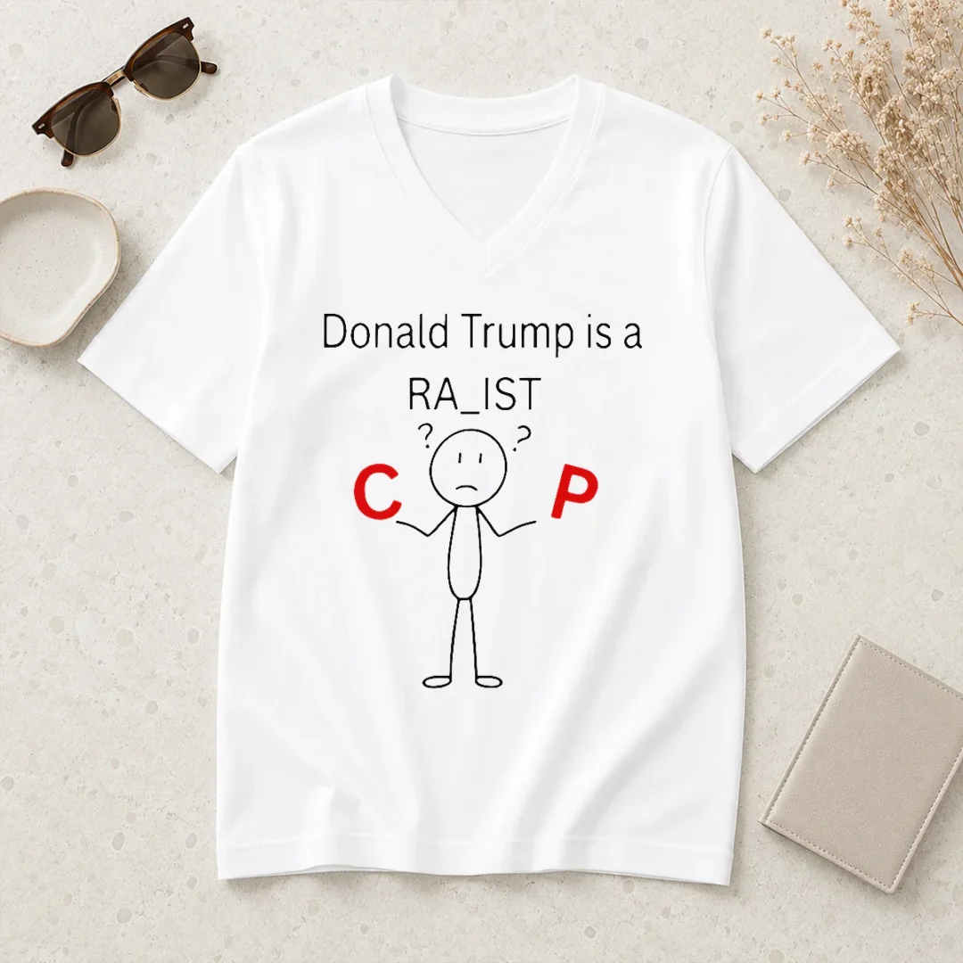 happy-funny-donald-trump-is-a-racist-cop-political-satire-v-neck-shirt Happy Funny Donald Trump Is A Racist Cop Political Satire V-Neck Shirt