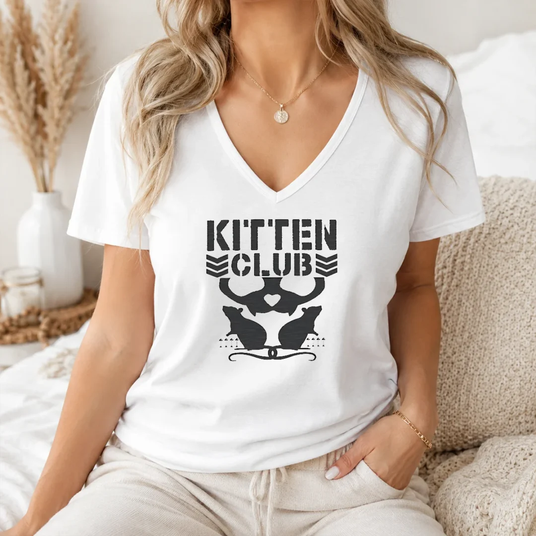 Happy Good Distressed Kitten Club Cat Lover Pet V Neck Shirt Happy Good Distressed Kitten Club Cat Lover Pet V-Neck Shirt