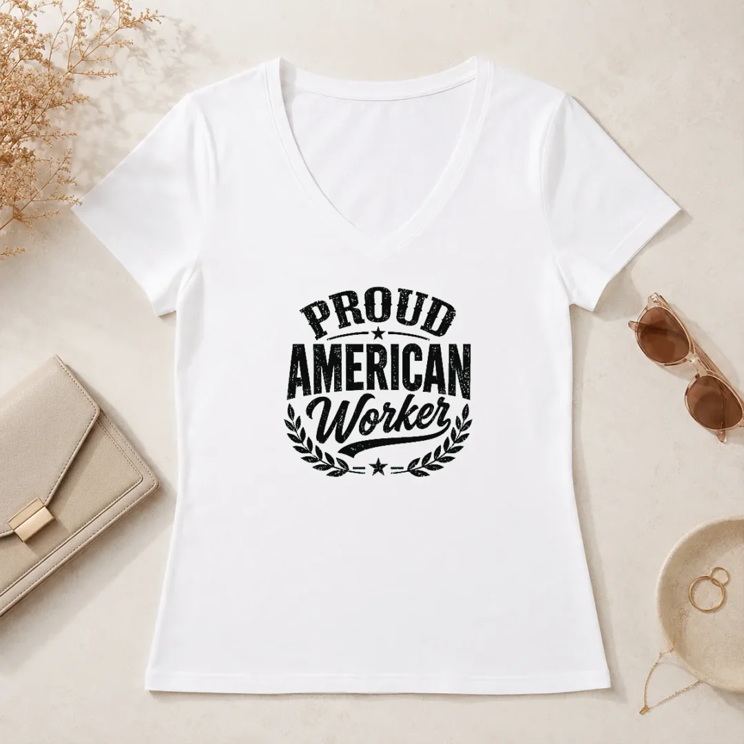 Happy Good Labour Day Proud American Worker Silhouette V Neck Shirt Happy Good Labour Day Proud American Worker Silhouette V-Neck Shirt