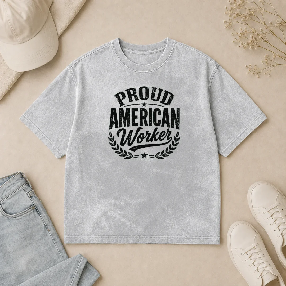 Happy Good Labour Day Proud American Worker Silhouette Washed T Shirt Happy Good Labour Day Proud American Worker Silhouette Washed T-Shirt