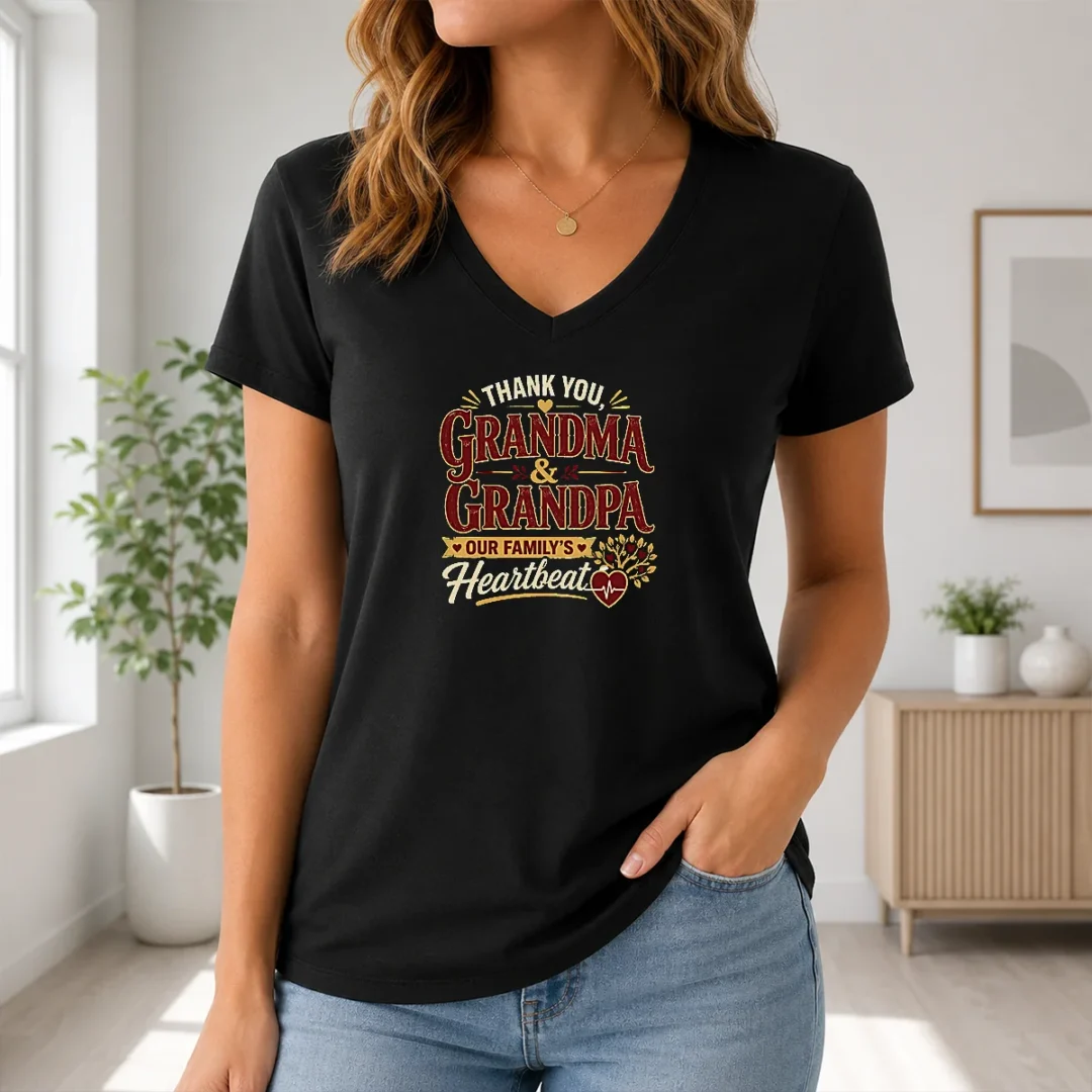 Happy Hot Grandparents Day Thank You Typography For Family Gifts V Neck Shirt Happy Hot Grandparents Day Thank You Typography For Family Gifts V-Neck Shirt