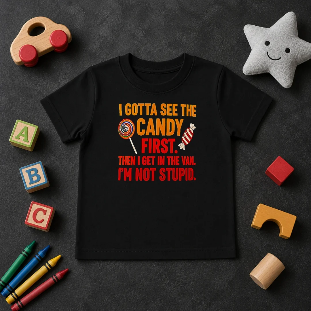 Happy Hot I Gotta See The Candy First The I Get In The Van I'M Not Stupid Kids T Shirt Happy Hot I Gotta See The Candy First The I Get In The Van I'M Not Stupid Kids T-Shirt