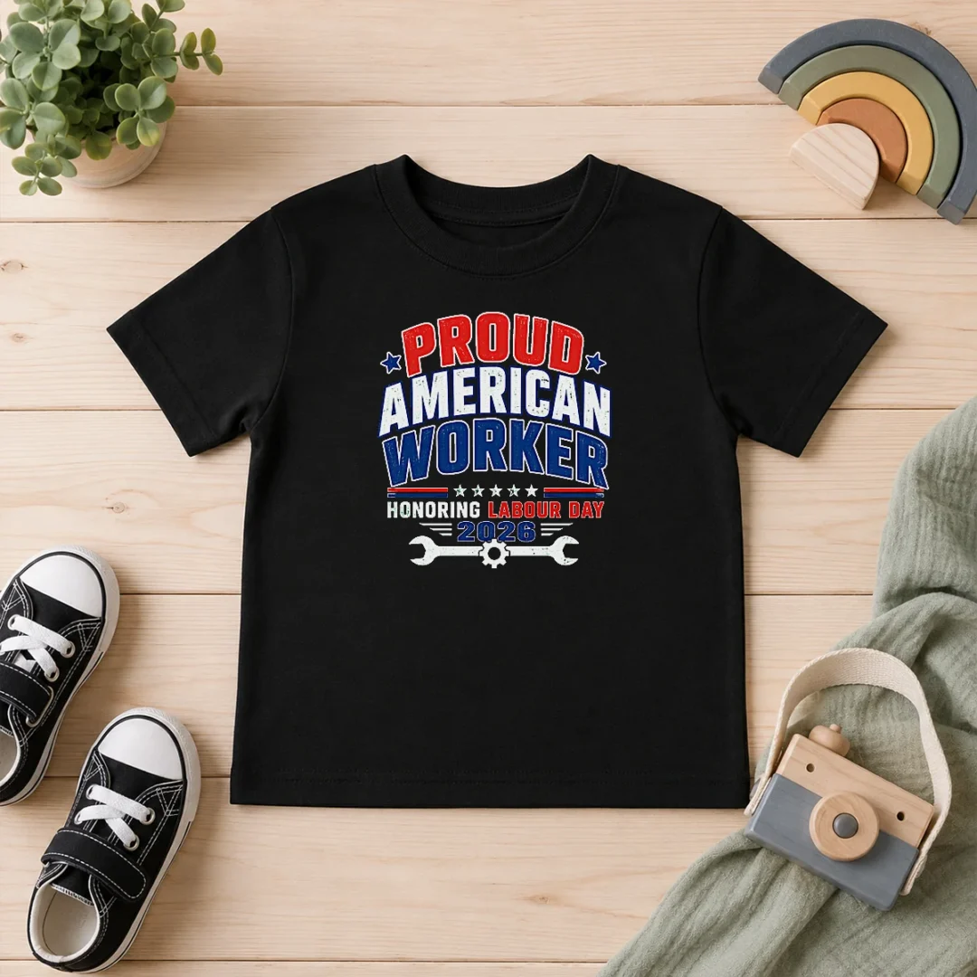happy-hot-labour-day-proud-american-worker-typography-kids-t-shirt Happy Hot Labour Day Proud American Worker Typography Kids T-Shirt