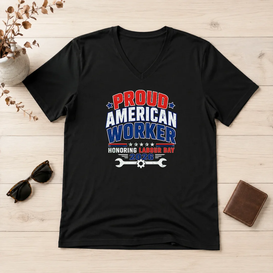 happy-hot-labour-day-proud-american-worker-typography-v-neck-shirt Happy Hot Labour Day Proud American Worker Typography V-Neck Shirt